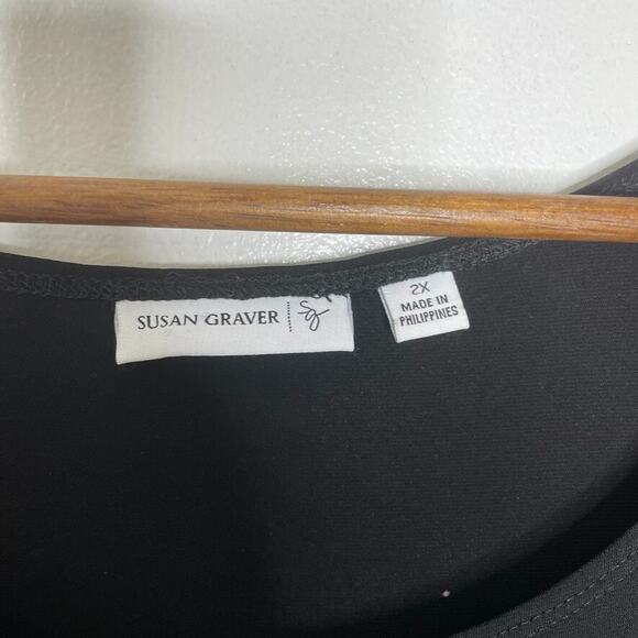 Susan Graver Black Dress Size 2X Stretch Liquid Knit Short Sleeve Minimalist - Picture 3 of 7